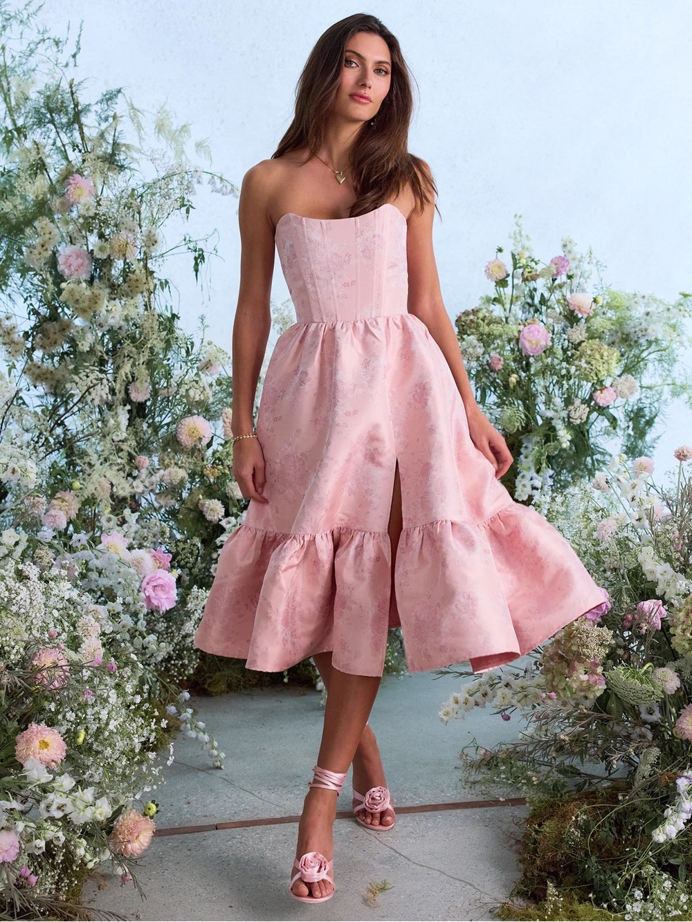 NWT V. Chapman Virginia Midi Dress Light Pink Windsor Brocade